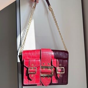 Michael Kors Embossed Gold Chain Leather Bag in Burgundy
